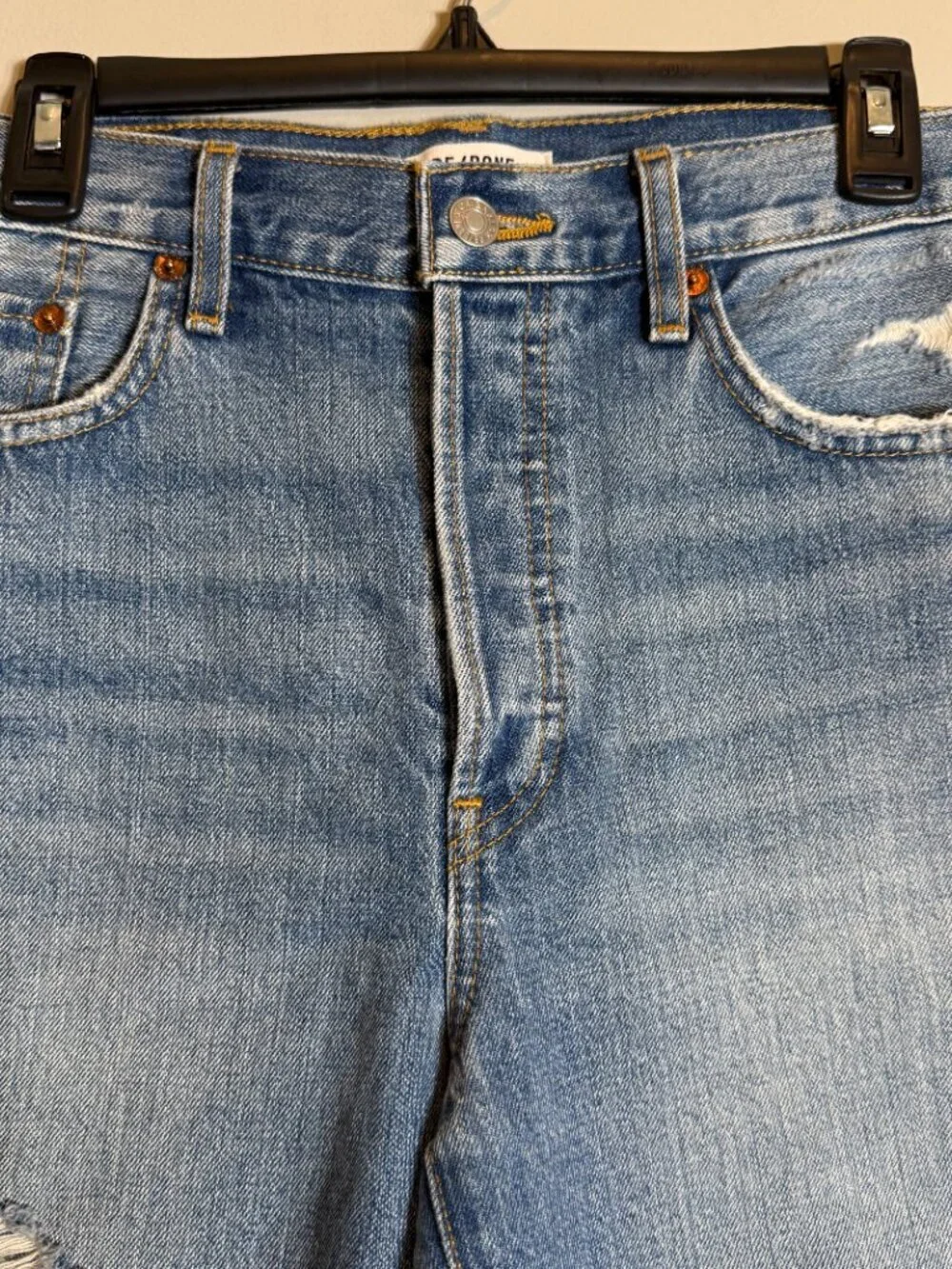 RE/DONE Loose Long Denim Jean Short Women's 27 Minerva Destroy Distressed NWOT